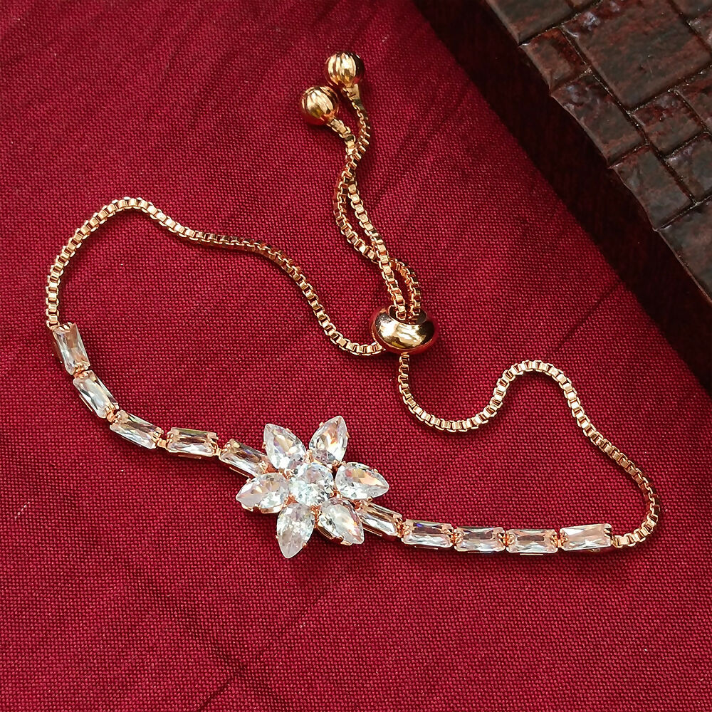 Rose Gold Plated Ad Stone Floral Adjustable Bracelet - Image 2