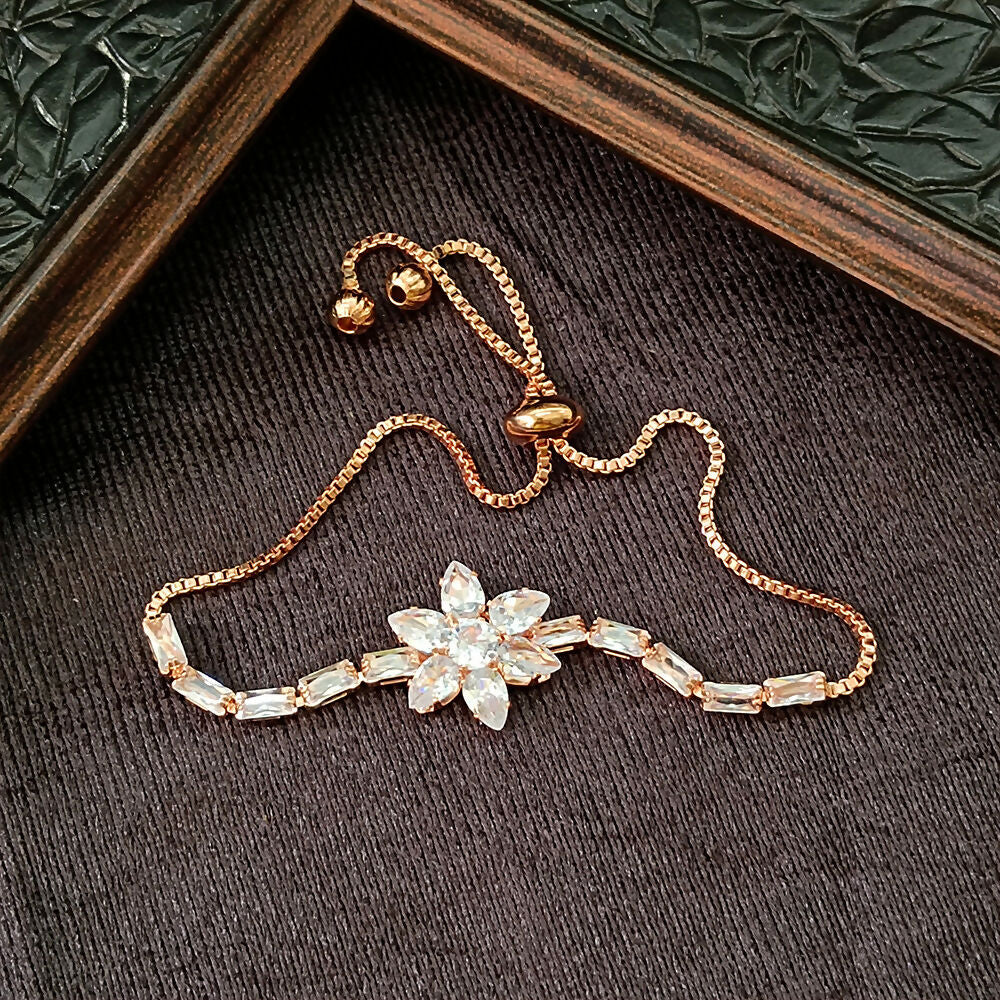 Rose Gold Plated Ad Stone Floral Adjustable Bracelet - Image 3
