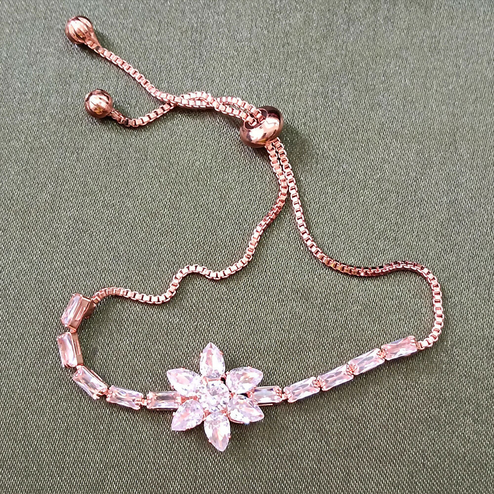 Rose Gold Plated Ad Stone Floral Adjustable Bracelet - Image 4