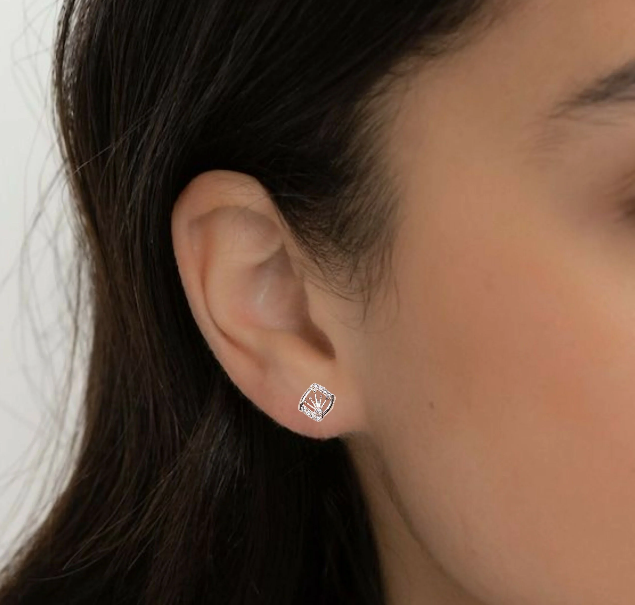 Rose Gold Plated Crown Stud Earrings for Daily Wear for women and girls - Image 3