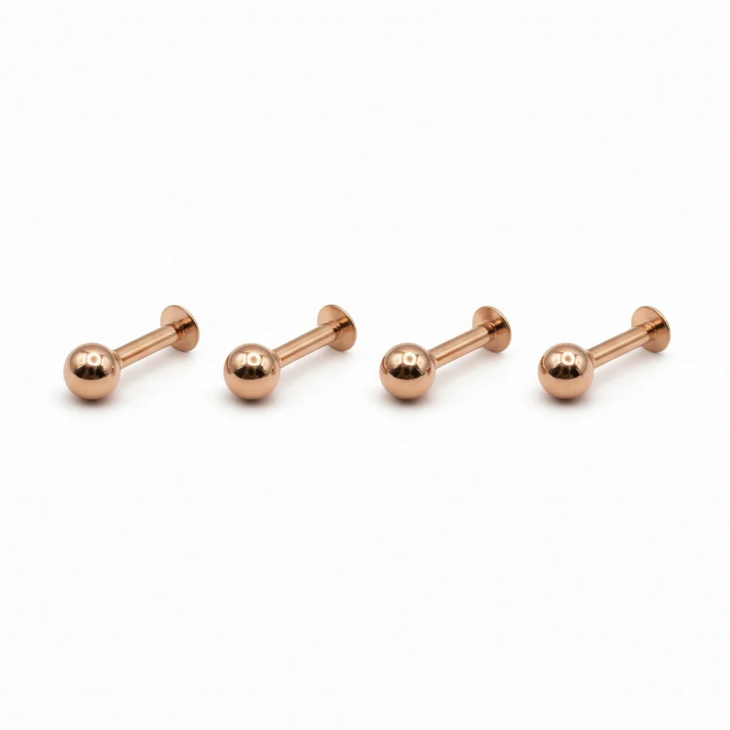Rose Gold plated Flat Back Labret Stud Earrings for women and girls Combo Pack of 4 - Image 3
