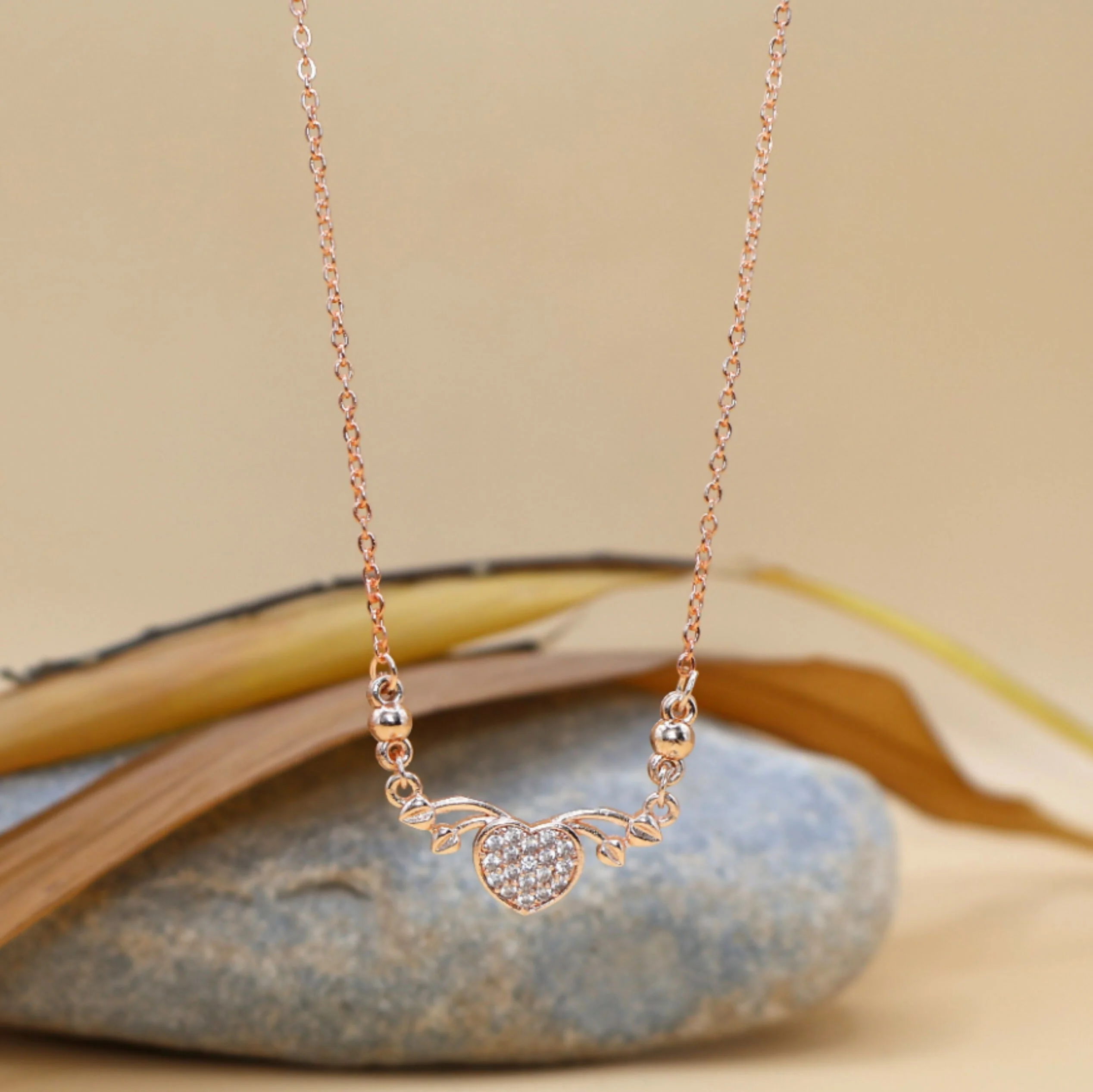 Rose Gold Plated Heart & AD Necklace for Women and girls - Image 2
