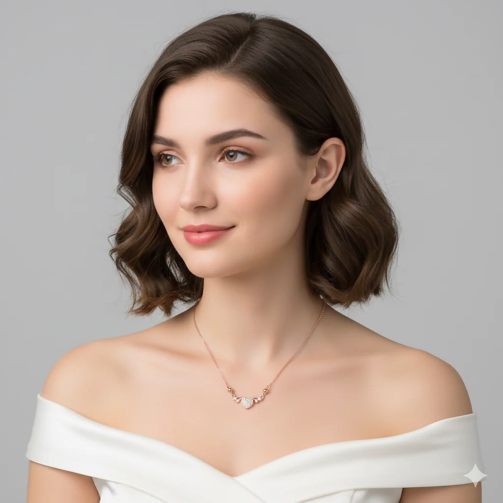 Rose Gold Plated Heart & AD Necklace for Women and girls - Image 3