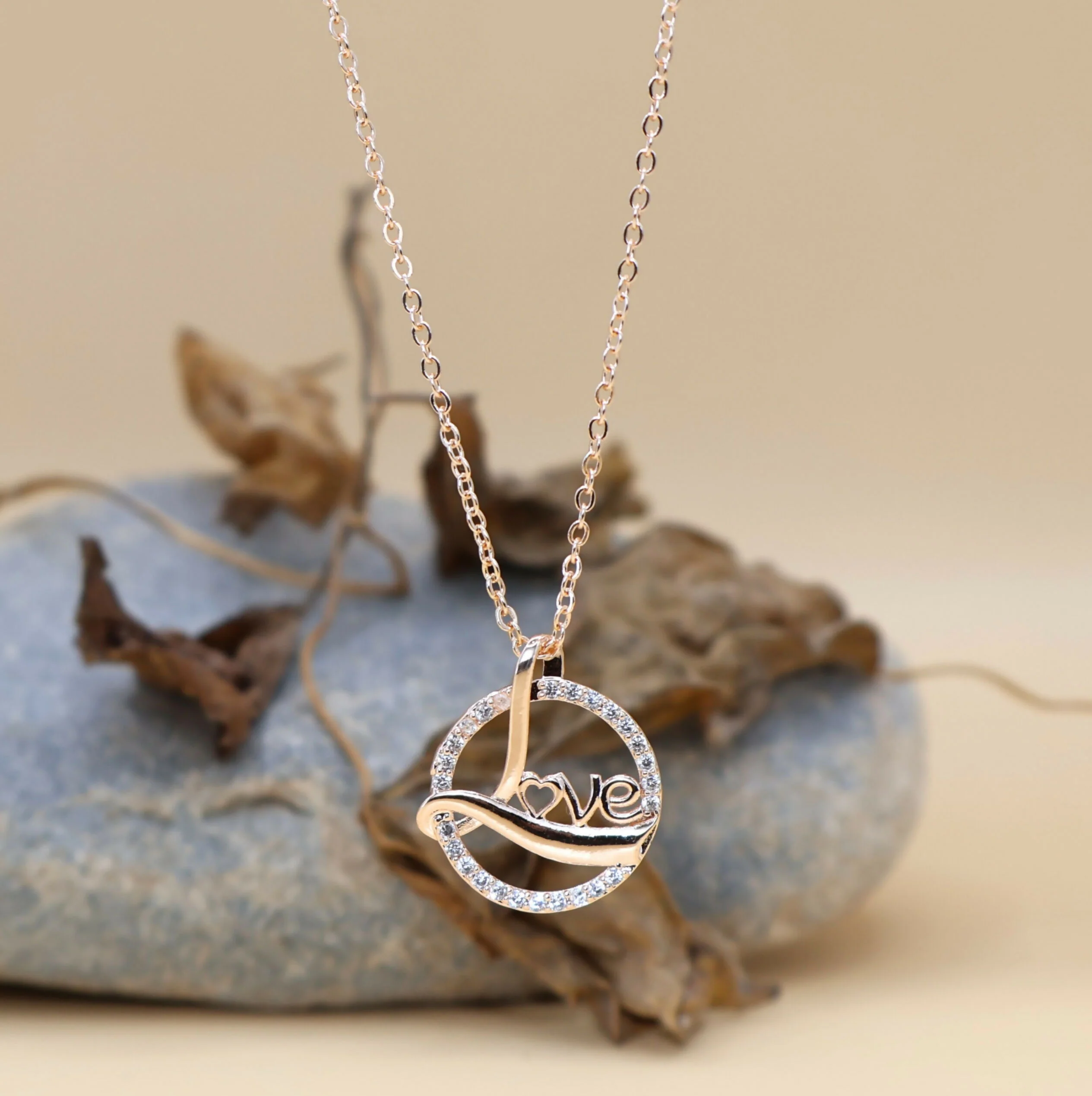 Rose Gold Plated Love Circle Necklace AD Pendant - Image 2