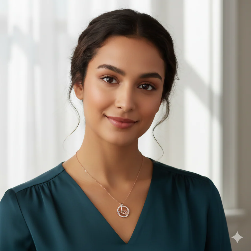 Rose Gold Plated Love Circle Necklace AD Pendant - Image 3