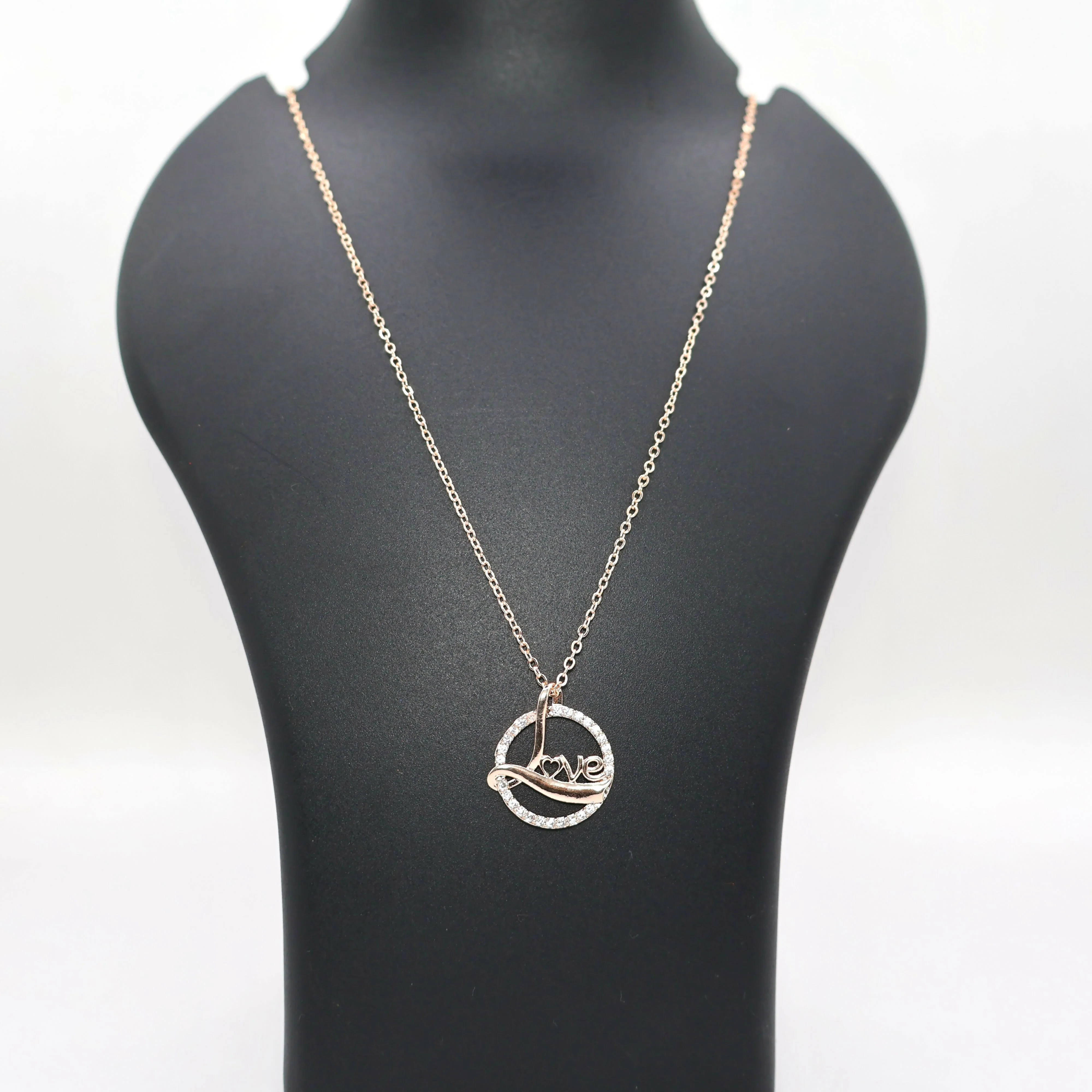 Rose Gold Plated Love Circle Necklace AD Pendant - Image 4