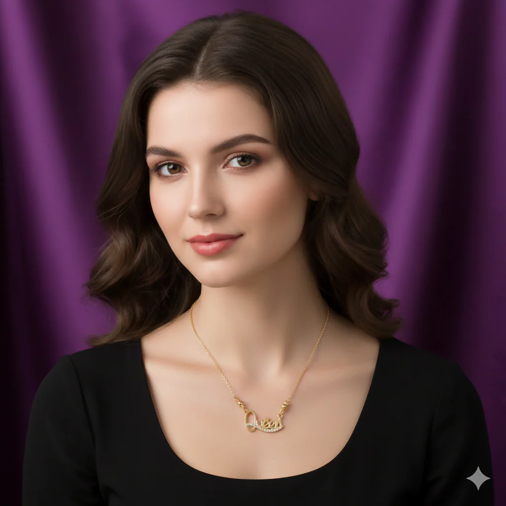 Rose Gold plated Queen Script Pendant Necklace with AD For women and girls - Image 2