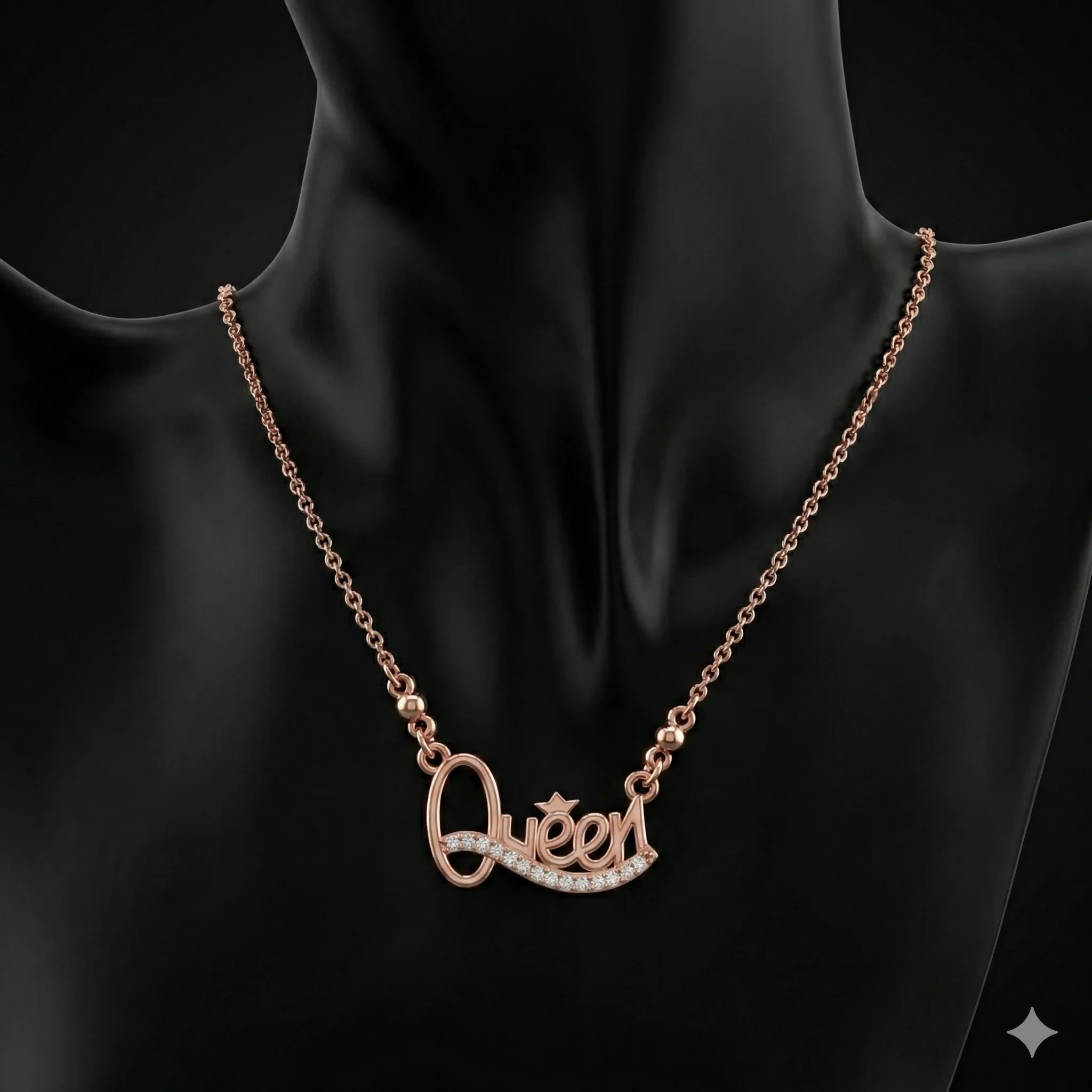 Rose Gold plated Queen Script Pendant Necklace with AD For women and girls - Image 3