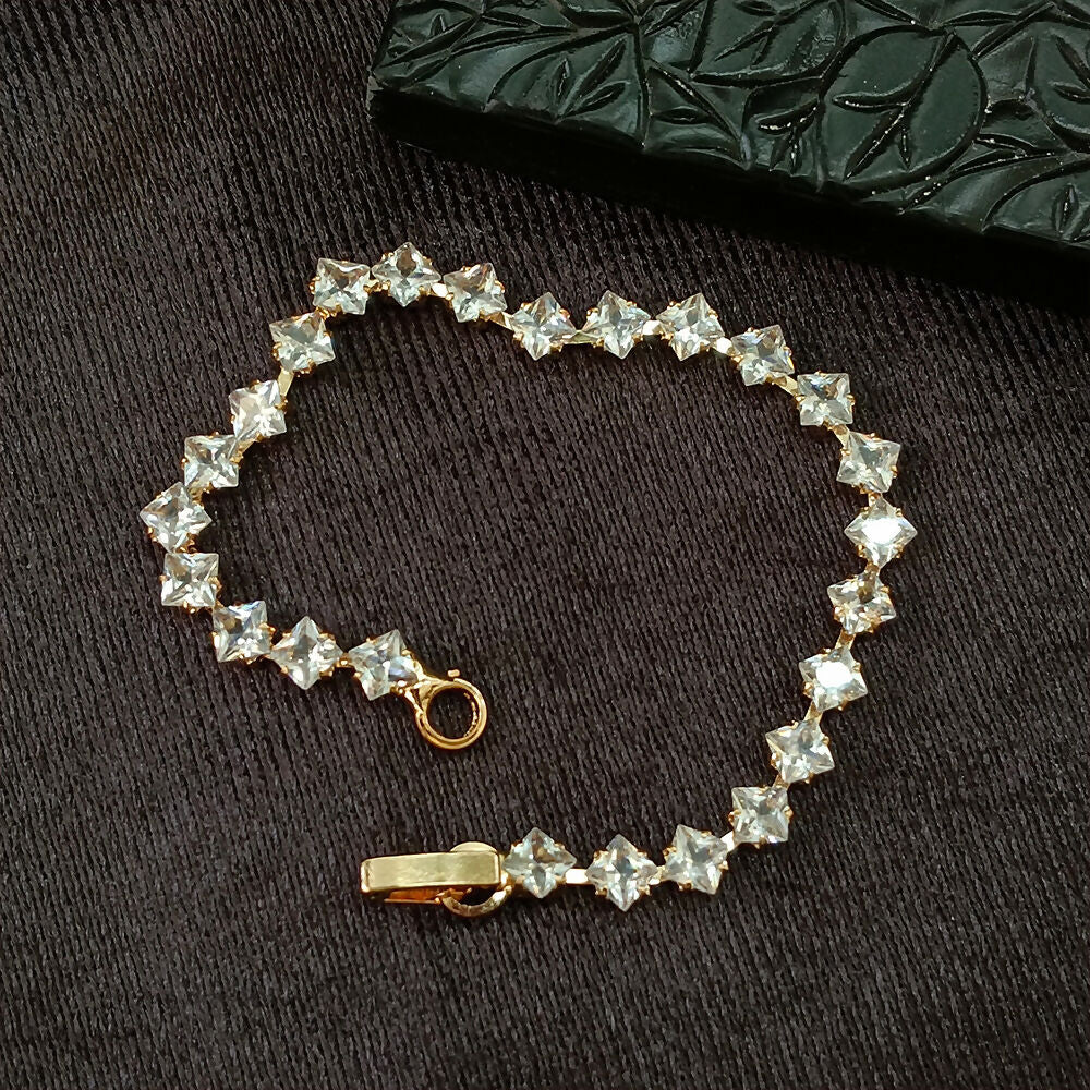 Rose Gold Plated Square Ad Stone Chain Bracelet - Image 2