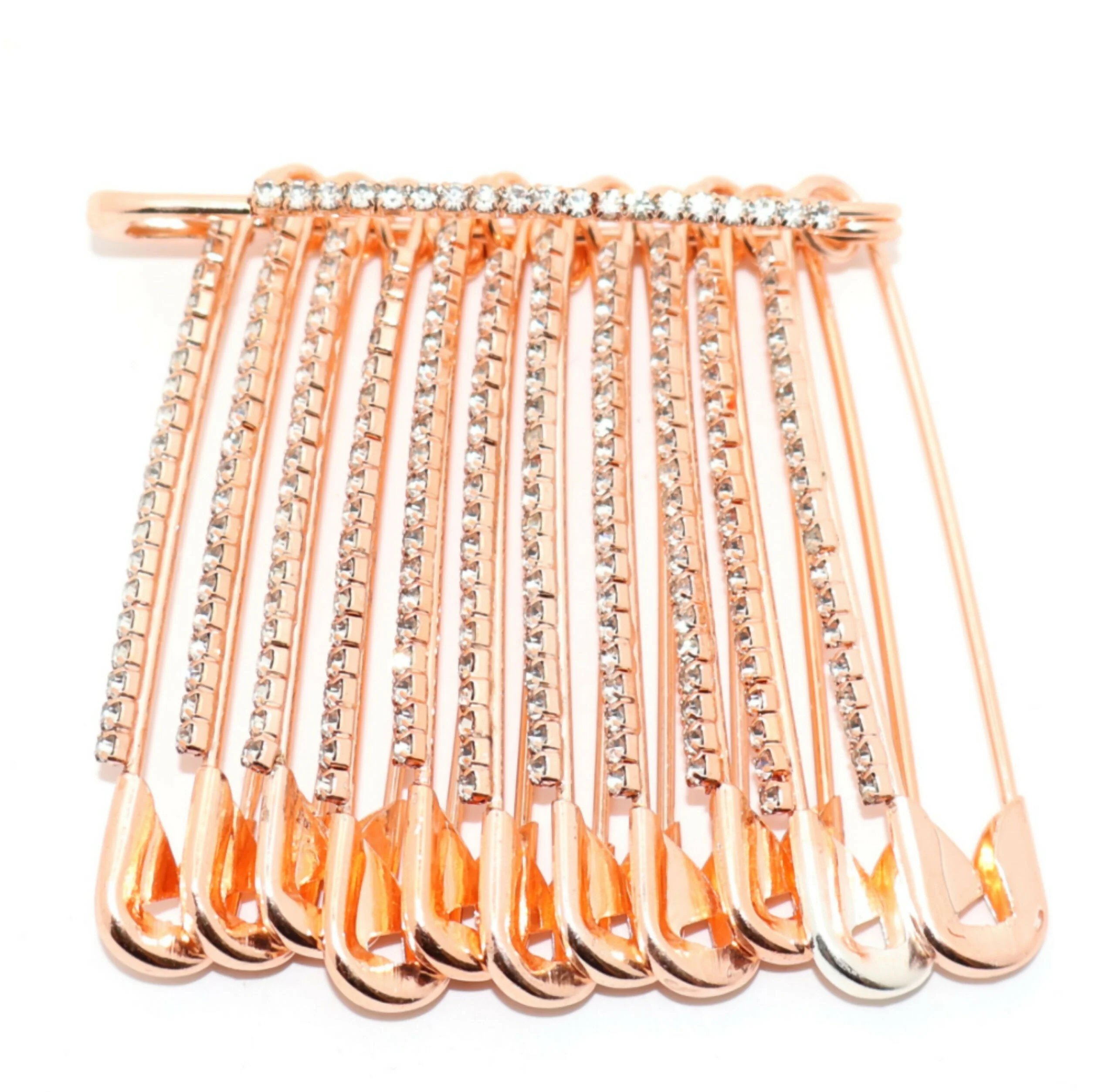 Rose Gold Rhinestone Saree Pin Brooch - Dangle Crystal Shawl Pin - Image 2