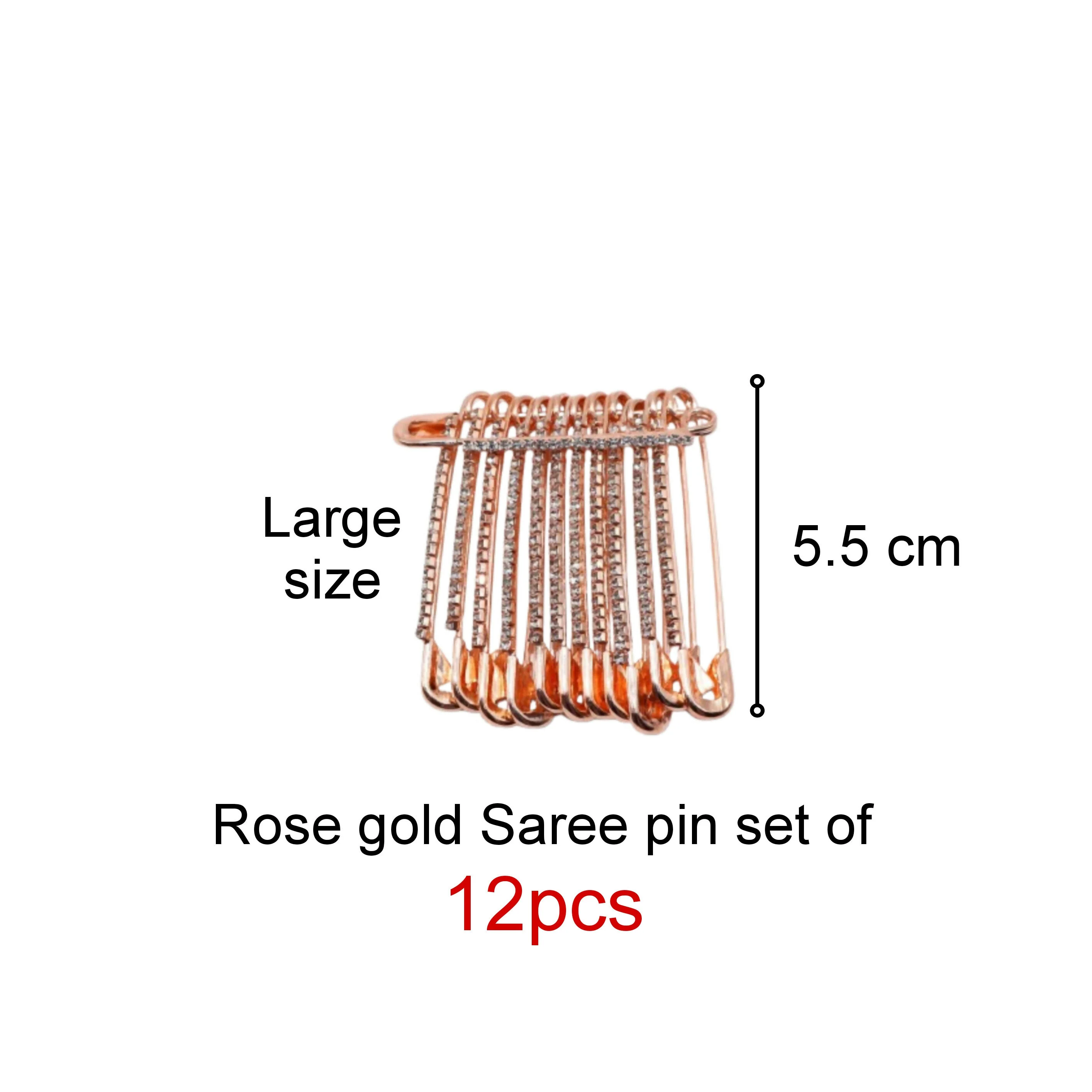 Rose Gold Rhinestone Saree Pin Brooch - Dangle Crystal Shawl Pin - Image 3
