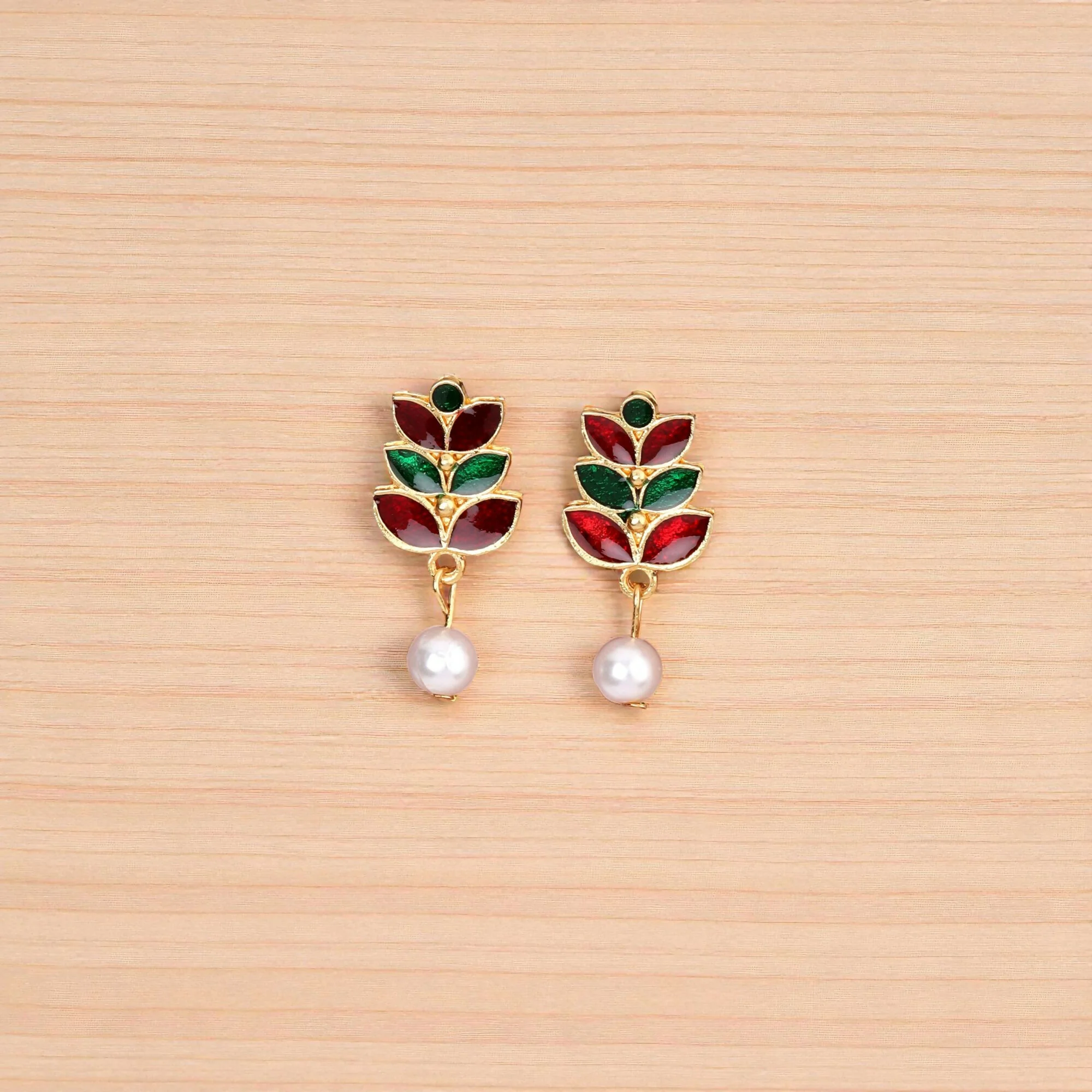 Rose Gold-Tone Bright Red & Green Enamel Lotus Choker Set - Image 2