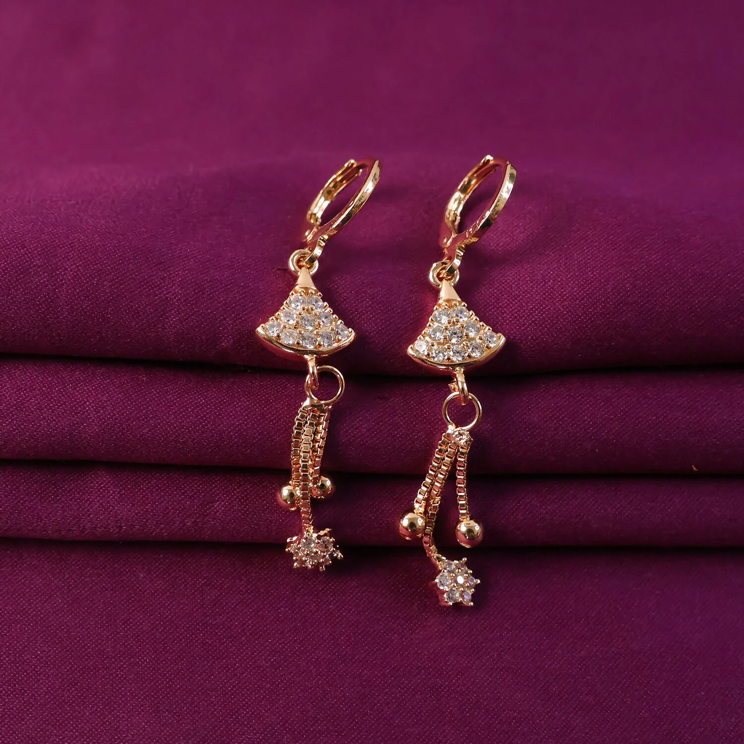 Rose Gold-Tone Crystal Fan Drop Hoop Earrings for Women - Image 4