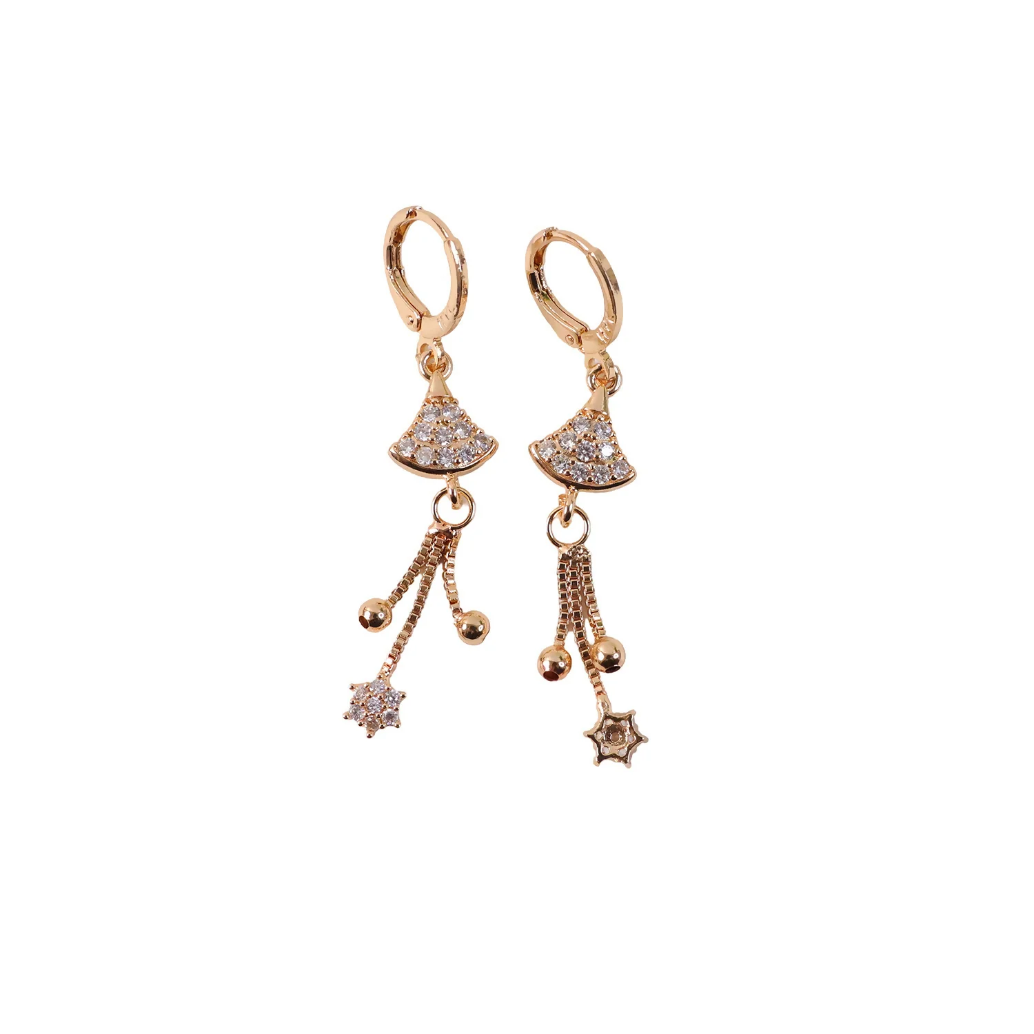 Rose Gold-Tone Crystal Fan Drop Hoop Earrings for Women - Image 5