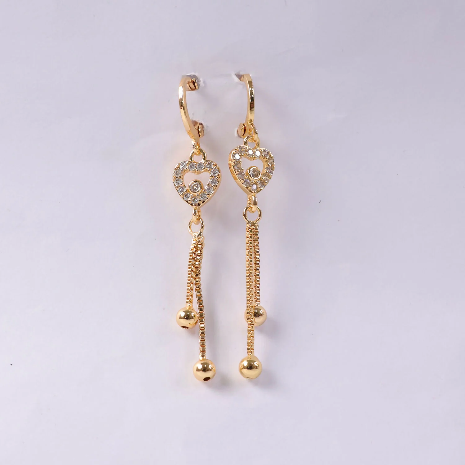 Rose Gold-Tone Crystal Heart Tassel Drop Earrings for Women - Image 5