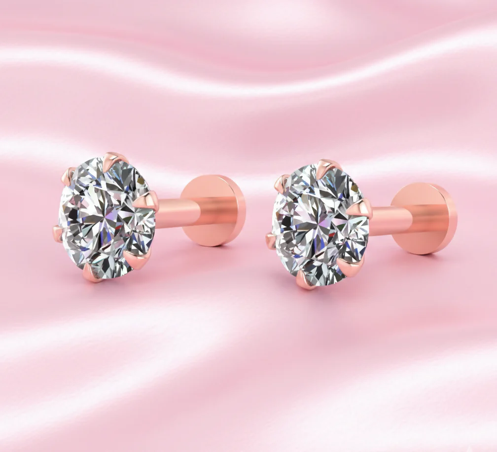 Rose Plated Solitaire Flat-Back Stud Earrings Combo 2 - Image 2