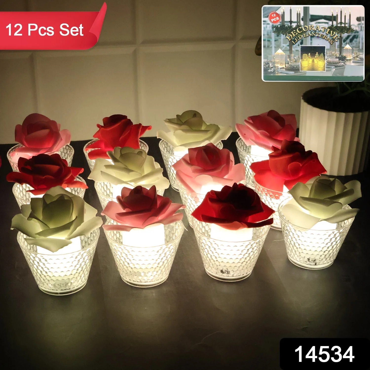 Rose Shaped Decorative Flameless LED Candles (12 Pc) - Image 2