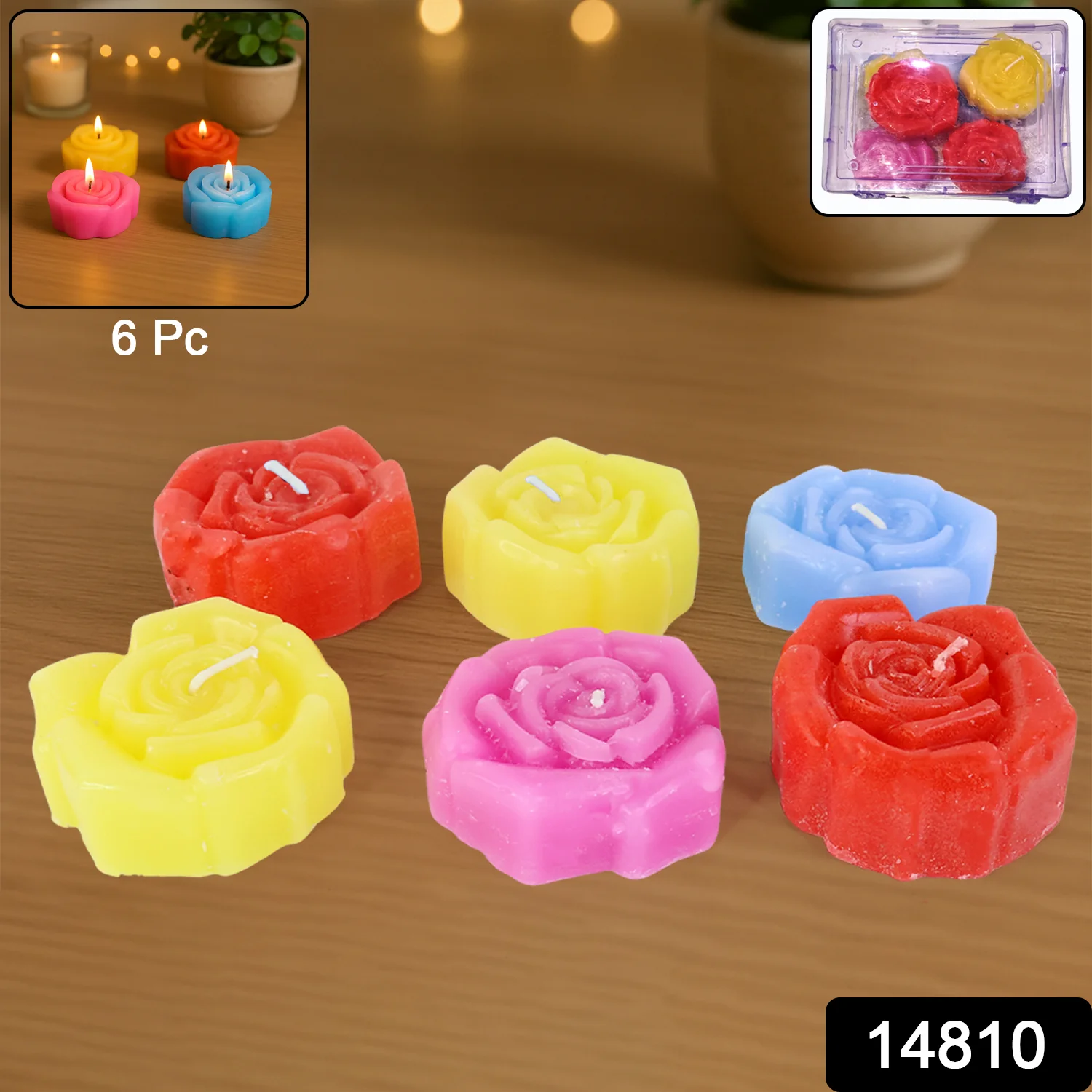 Rose Shaped Wax Candle Set (6 Pc) - Image 2