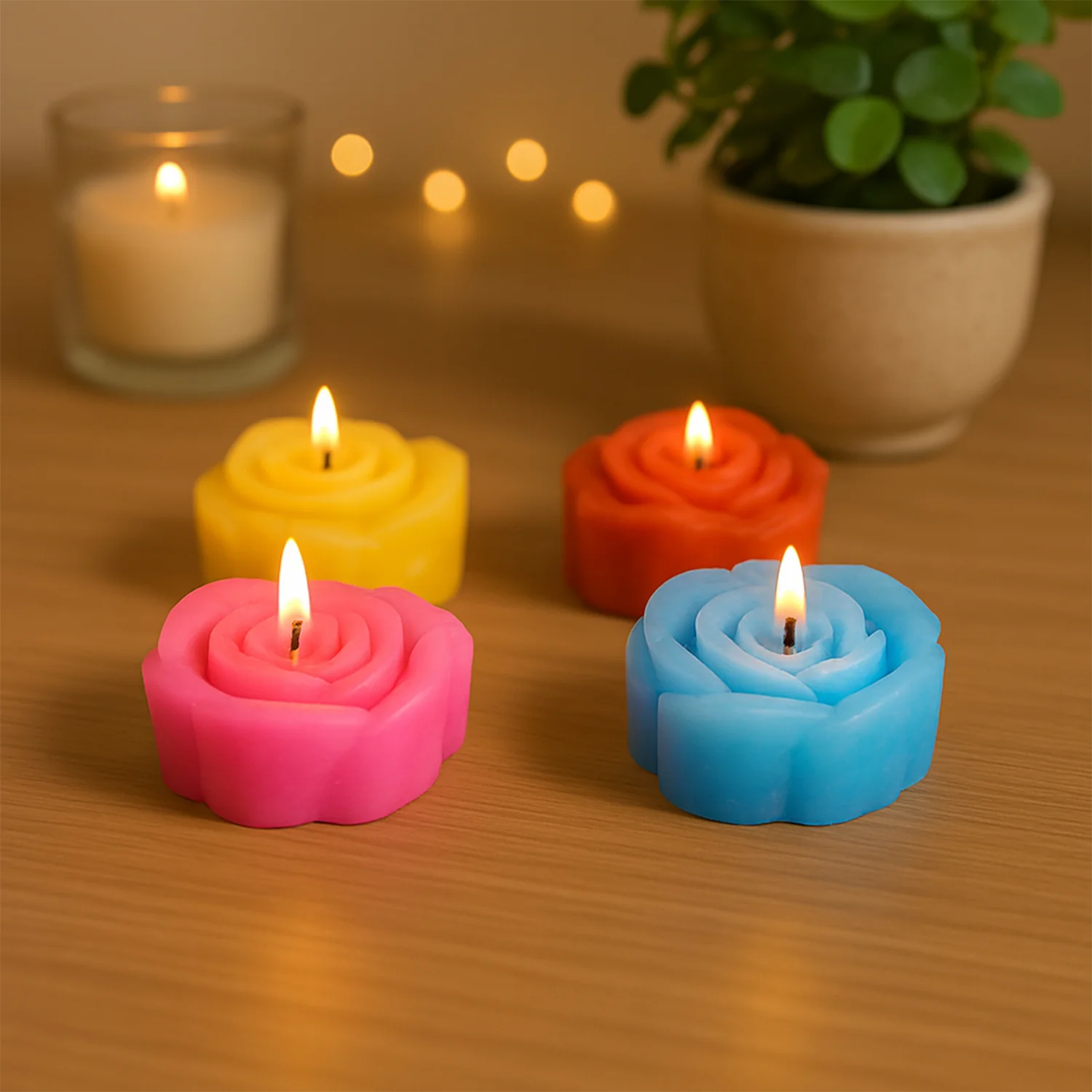 Rose Shaped Wax Candle Set (6 Pc) - Image 3
