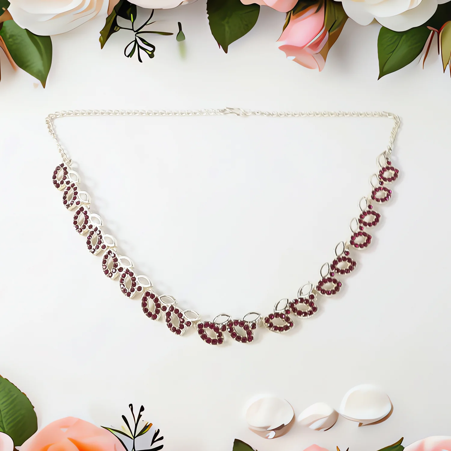 Rosegold Polished AD Studded Necklace Jewellery set - Image 2