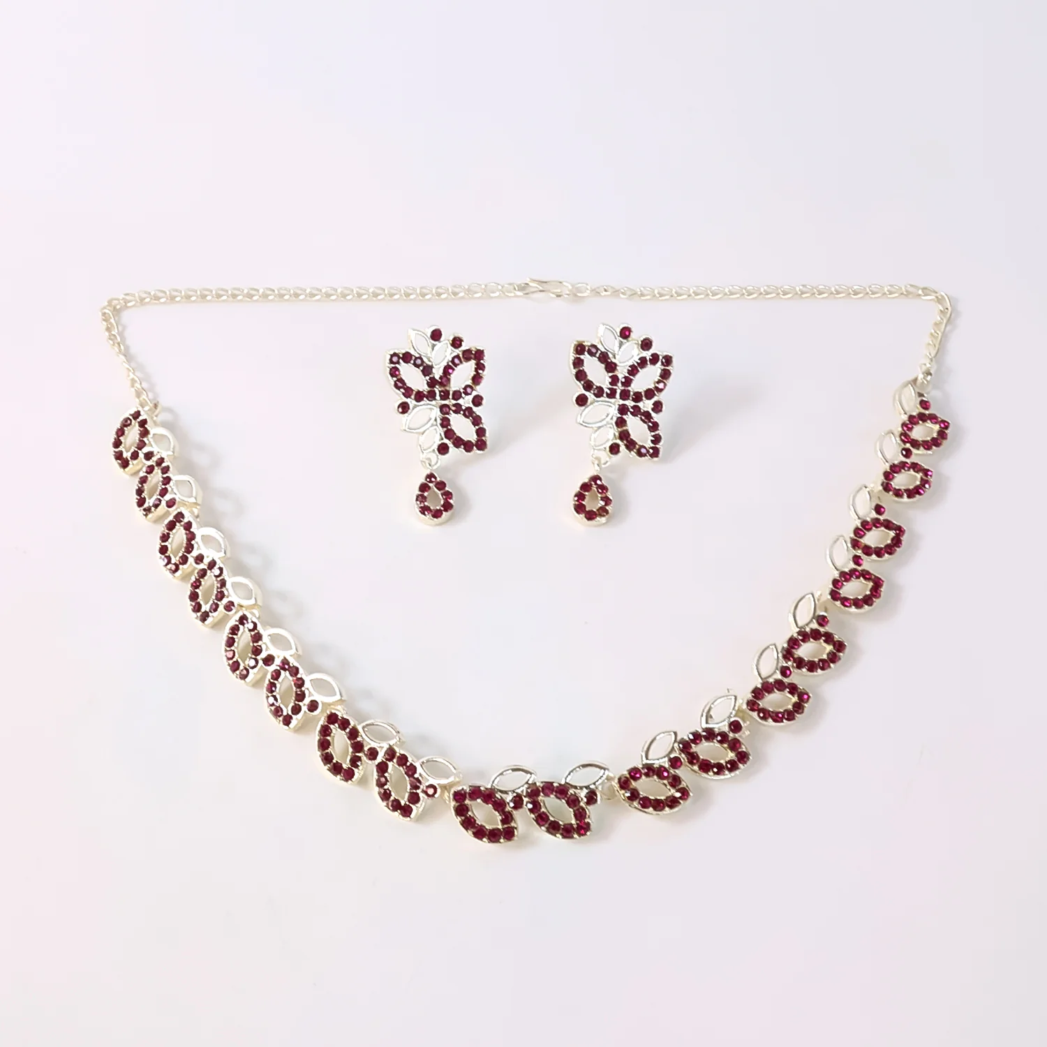 Rosegold Polished AD Studded Necklace Jewellery set - Image 5