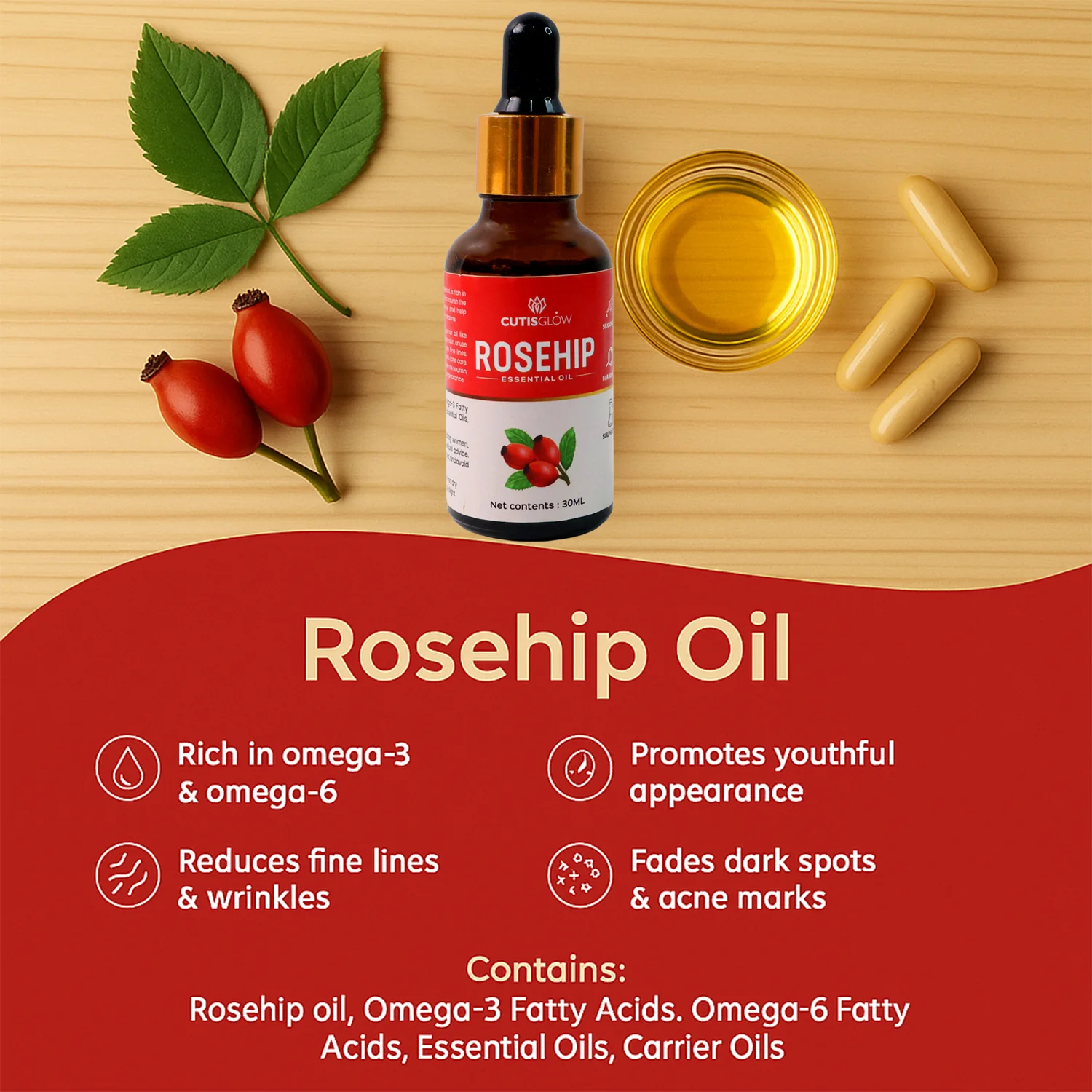 Eyelet Rosehip Essential Pure & Natural Skin Care Oil (30ml) - Image 2