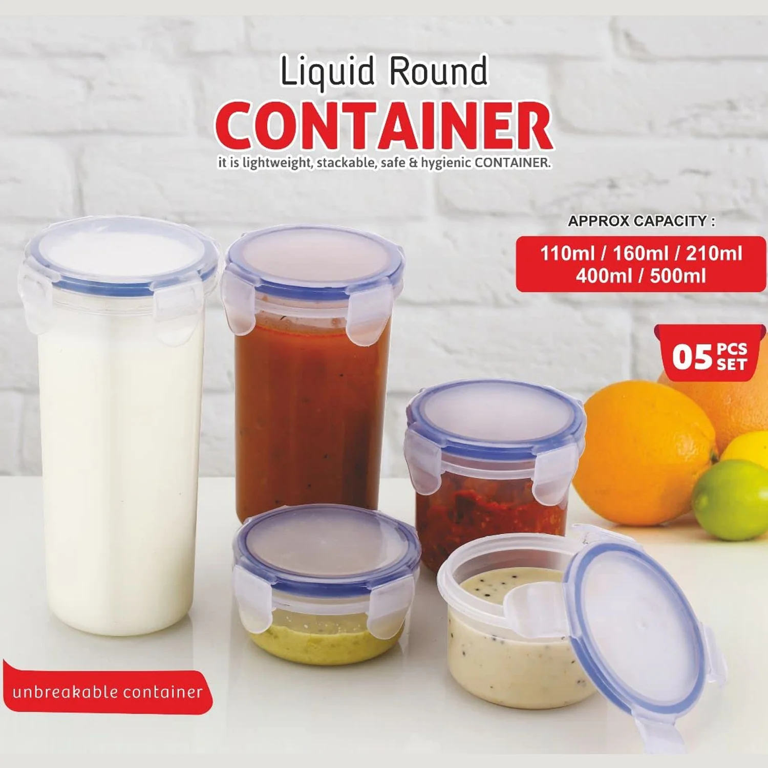 Plastic Liquid Round Airtight Food Storage Container with Leak Proof Locking Lid - Image 2