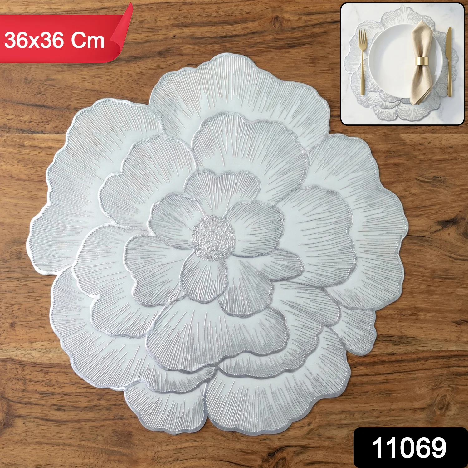 Round Floral Design PVC Table Mat 1 Pc 36x36 Cm - Image 2