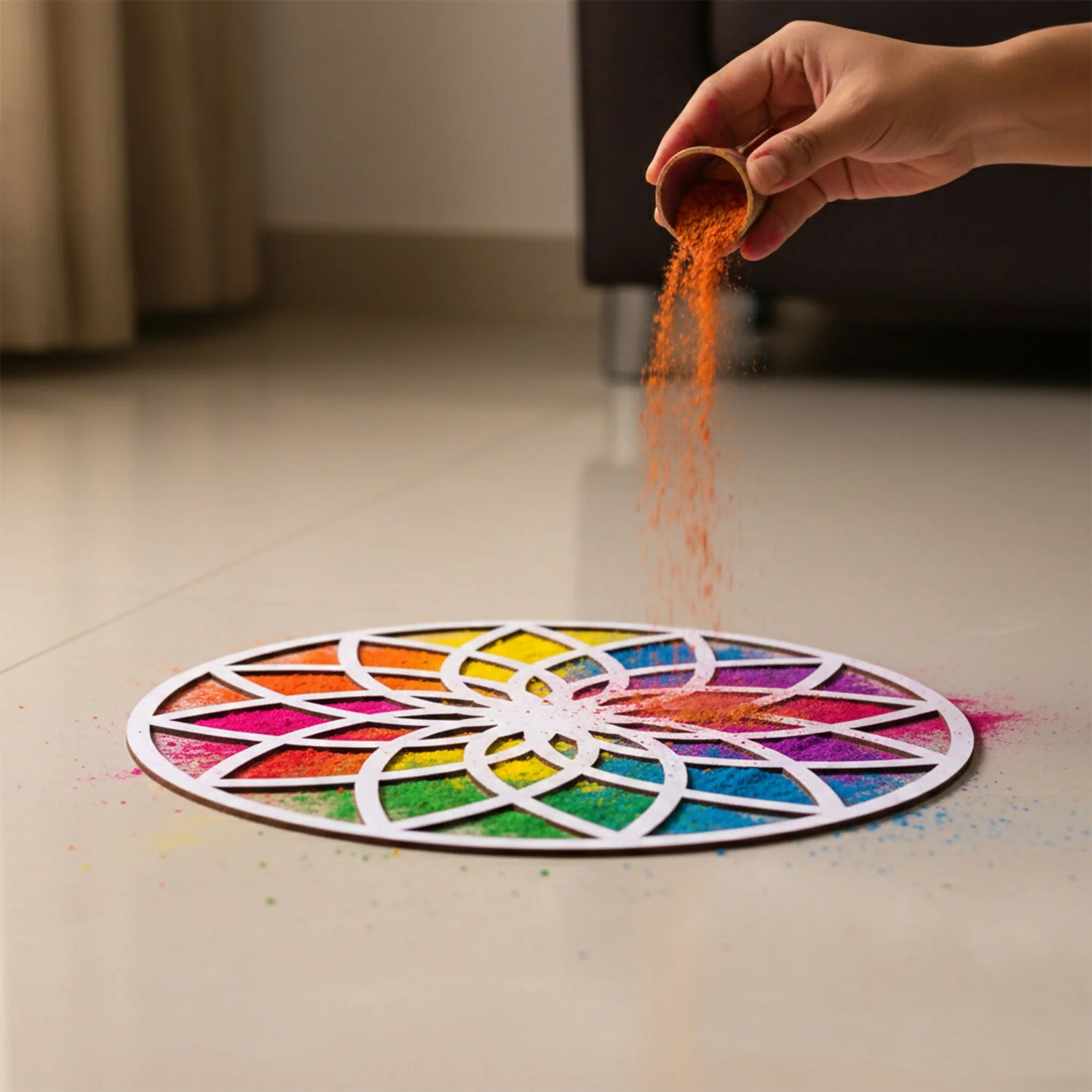 Round Flower Rangoli Stencil | 12 Inch - Image 2
