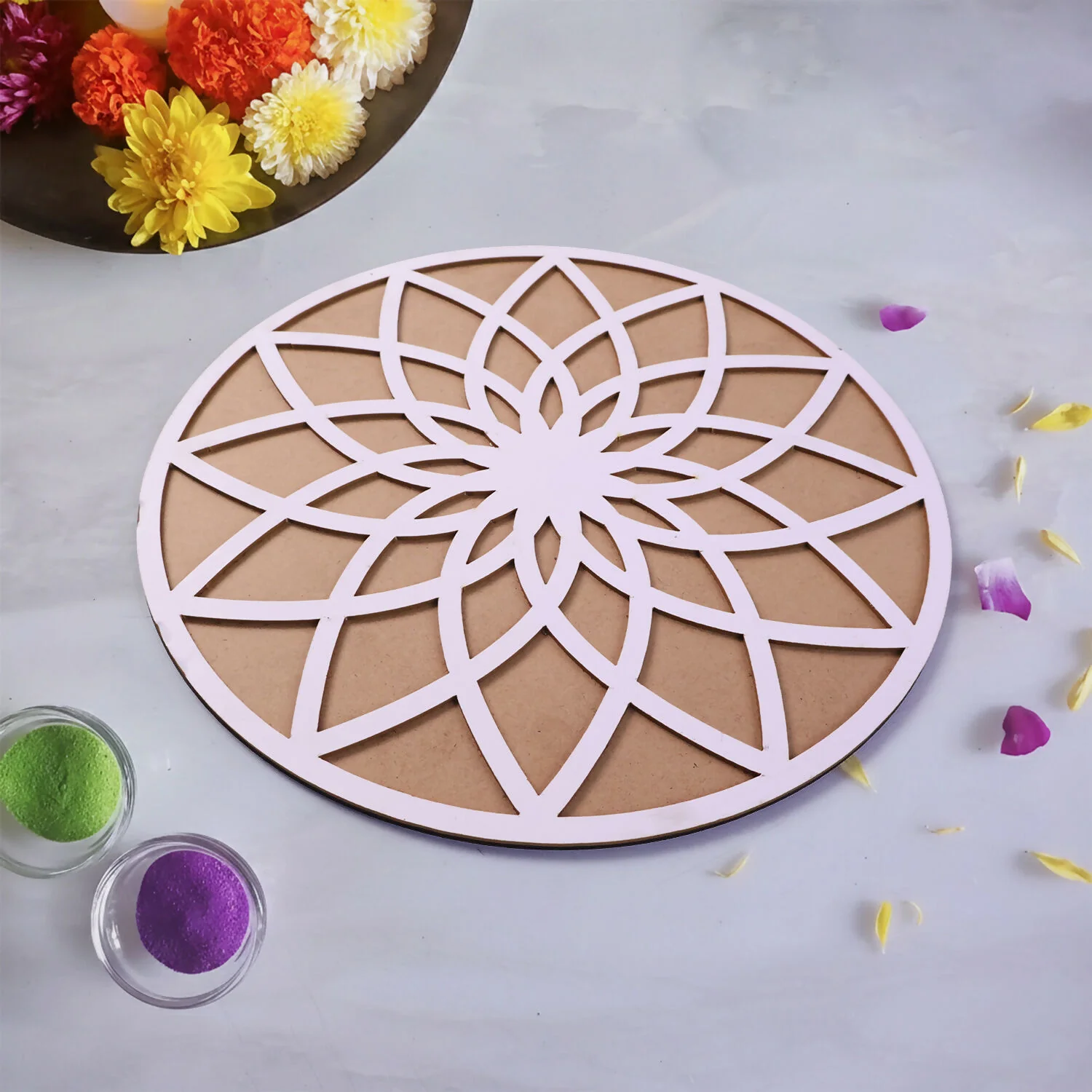 Round Flower Rangoli Stencil | 12 Inch - Image 4