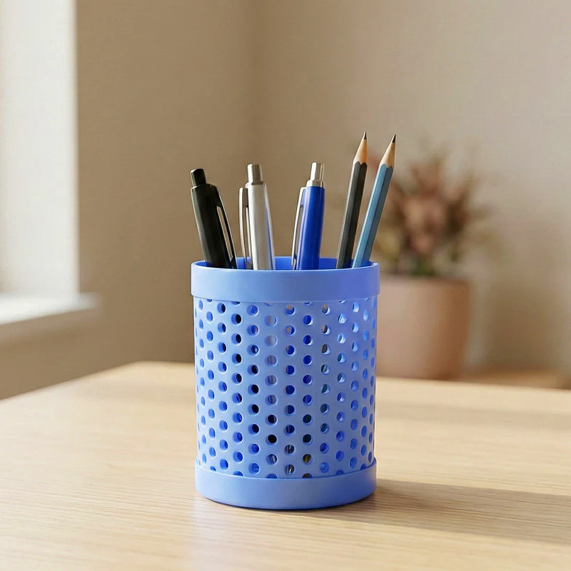Round Perforated Desk Pen Stand for Office, Study & Home Organization - Image 2