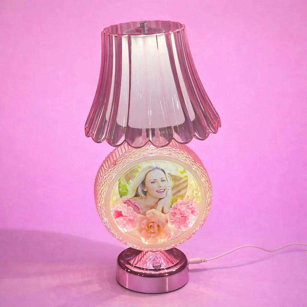 Round Photo Table Lamp with Shade for Bedroom, Side Table & Gift Decor - Image 2