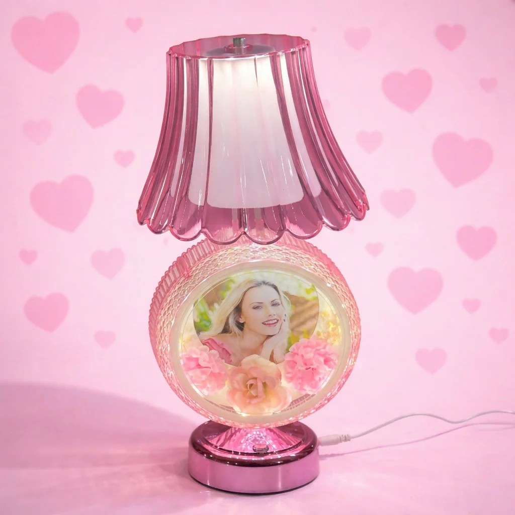 Round Photo Table Lamp with Shade for Bedroom, Side Table & Gift Decor - Image 3