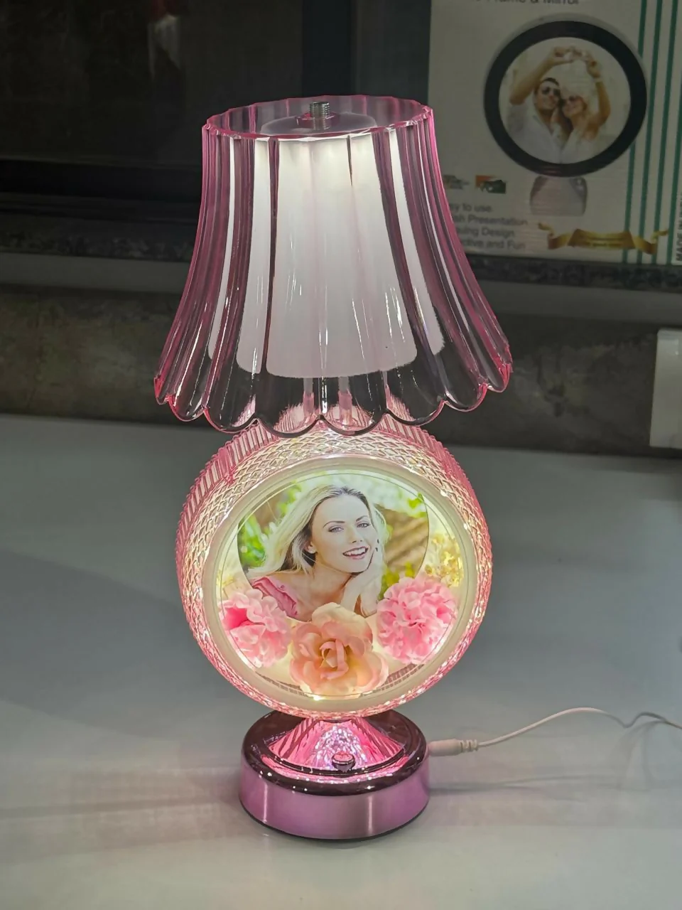 Round Photo Table Lamp with Shade for Bedroom, Side Table & Gift Decor - Image 4