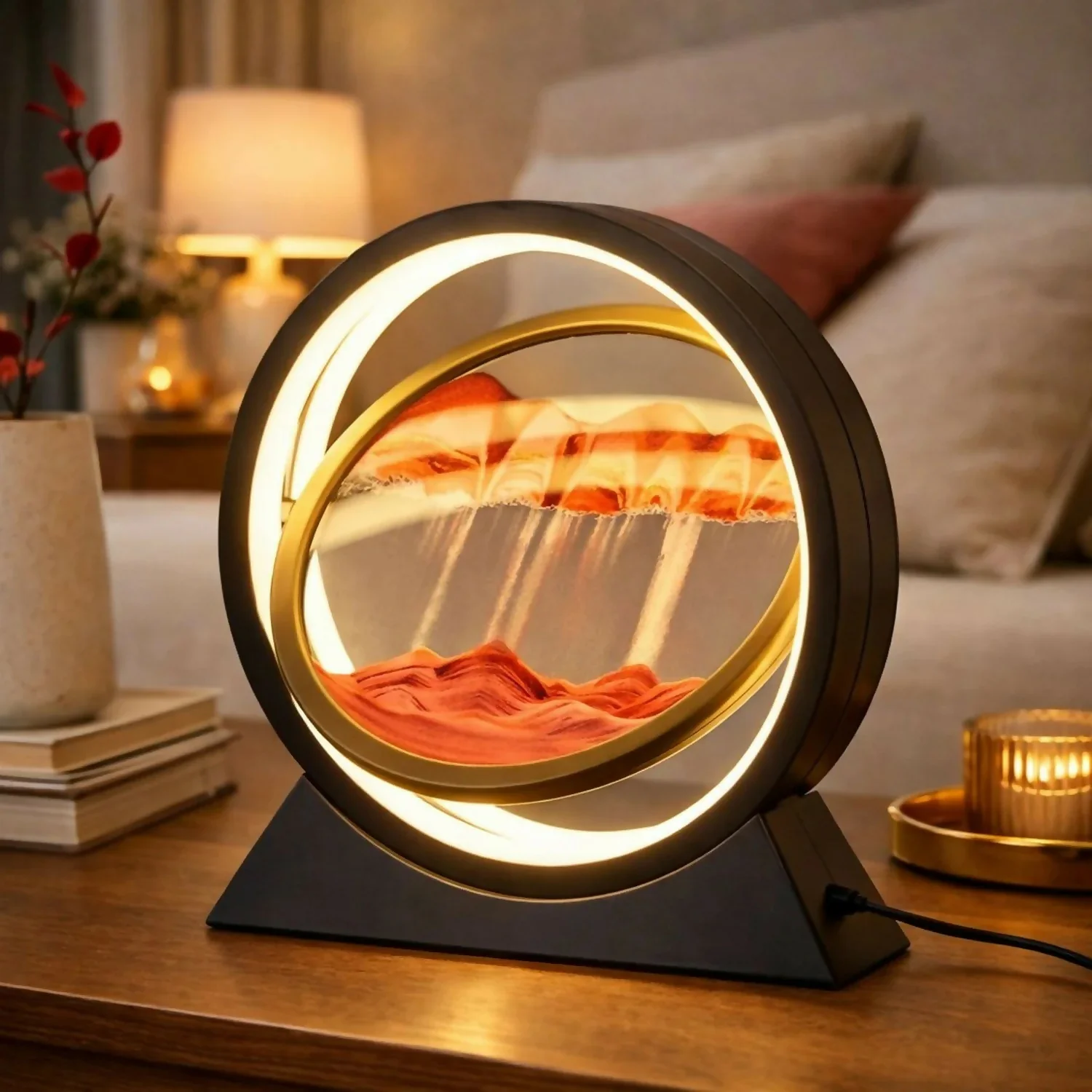 Round Sand Art LED Lamp Moving Sand Frame Night Light - Image 8