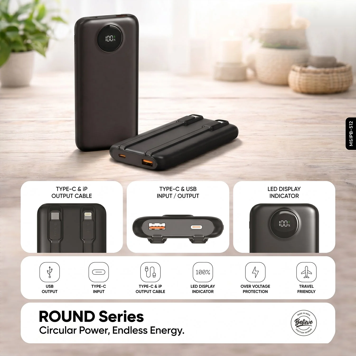 Round Series 10000mAh Super Fast Charging Power Bank, Powerbank (1 Pc, 33W) - Image 4
