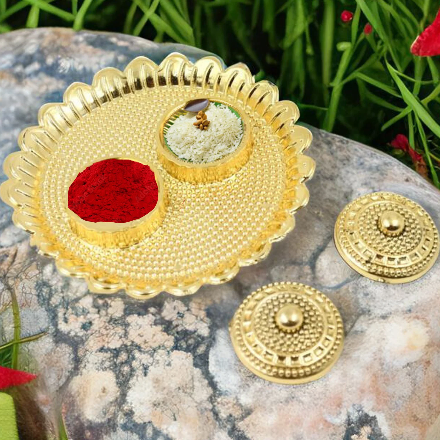 Round Shape Special Puja Thali, Kumkum Thali Holder (1 Pc / Big) - Image 3