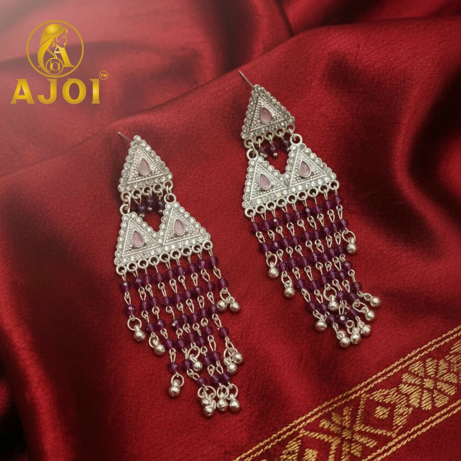 Royal Amethyst Drop Silver Designer Statement Earrings with Elegant Tassel Finish - Image 4