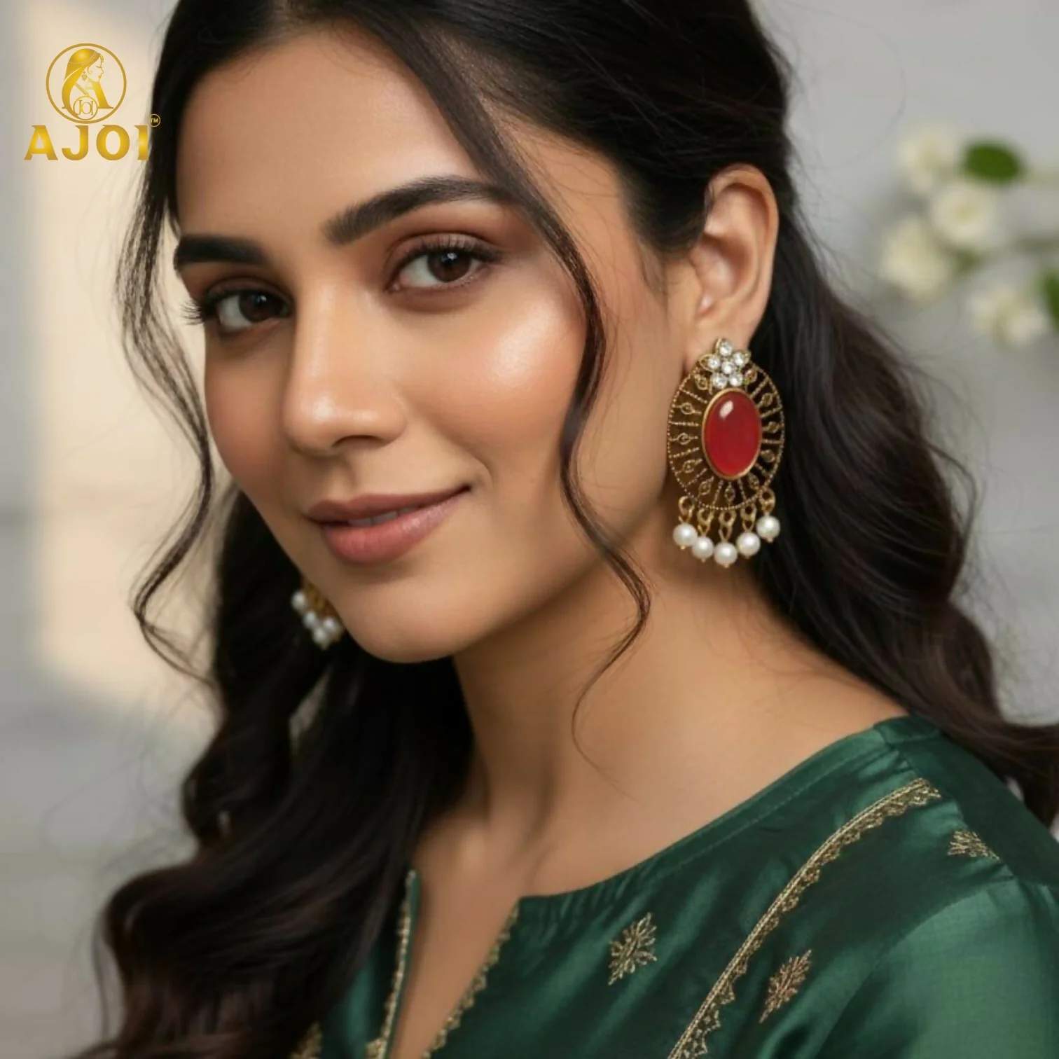 Royal Antique Stone & Pearl Drop Earrings Combo – 4 Designer Pairs - Image 2