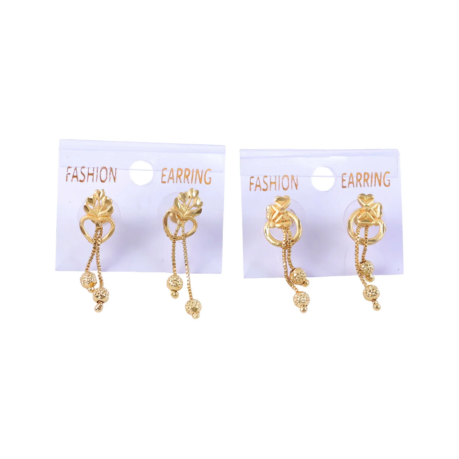 Royal Bloom Heart Drop Earrings with Triple Chain Gold Beads – Floral Statement Jewelry (2 Pair) - Image 5