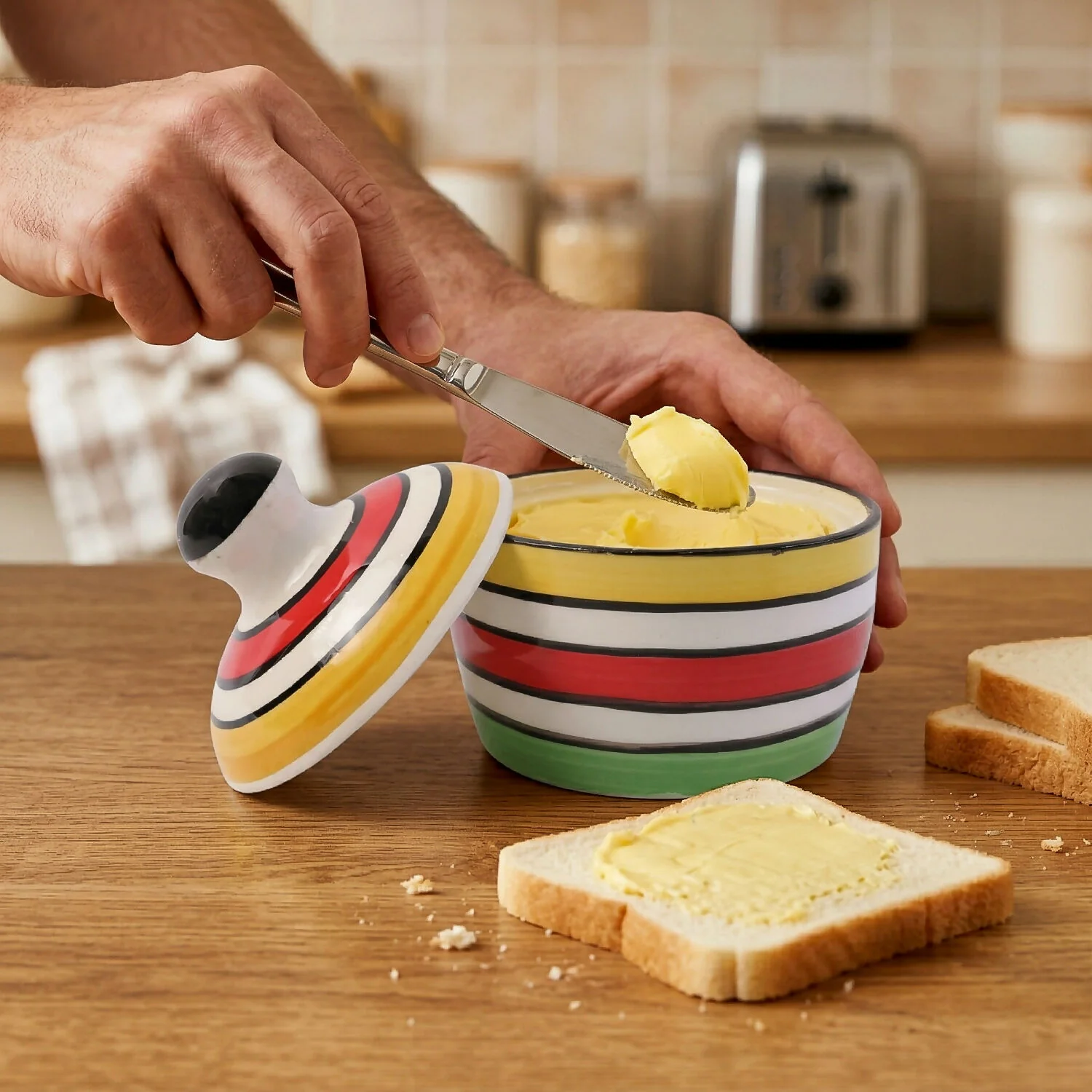 Royal Ceramic Butter Pot with Lid Hand Painted Design Butter Dish for Kitchen Dining - Image 2