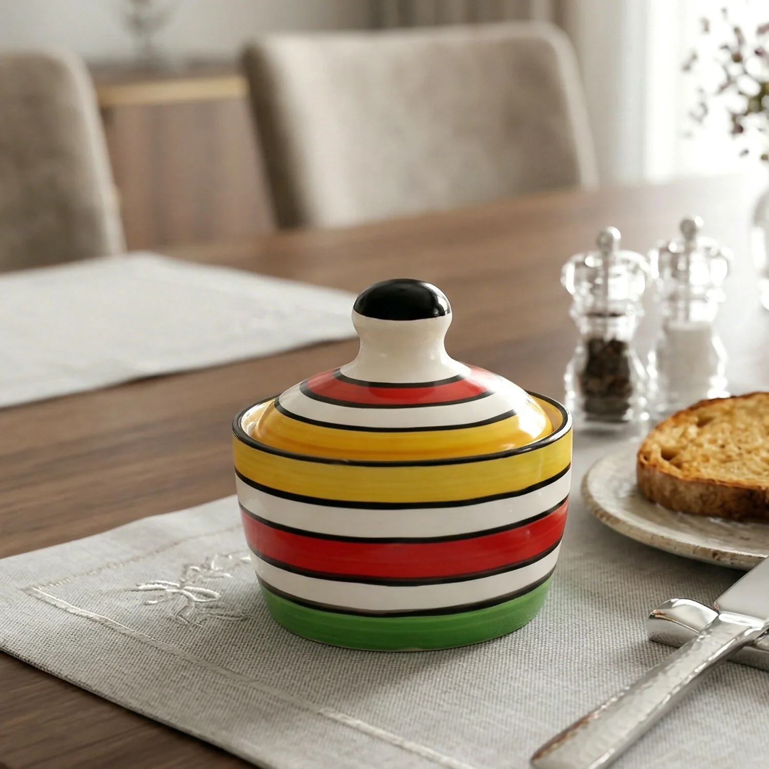 Royal Ceramic Butter Pot with Lid Hand Painted Design Butter Dish for Kitchen Dining - Image 3