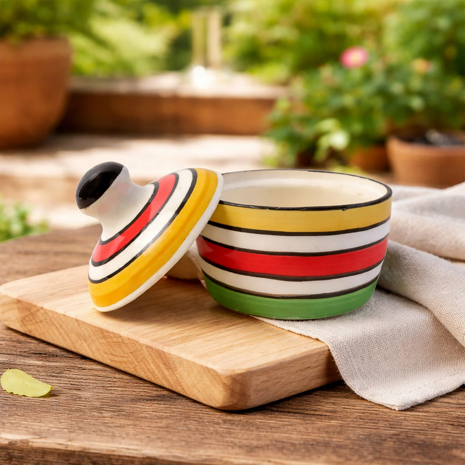 Royal Ceramic Butter Pot with Lid Hand Painted Design Butter Dish for Kitchen Dining - Image 4