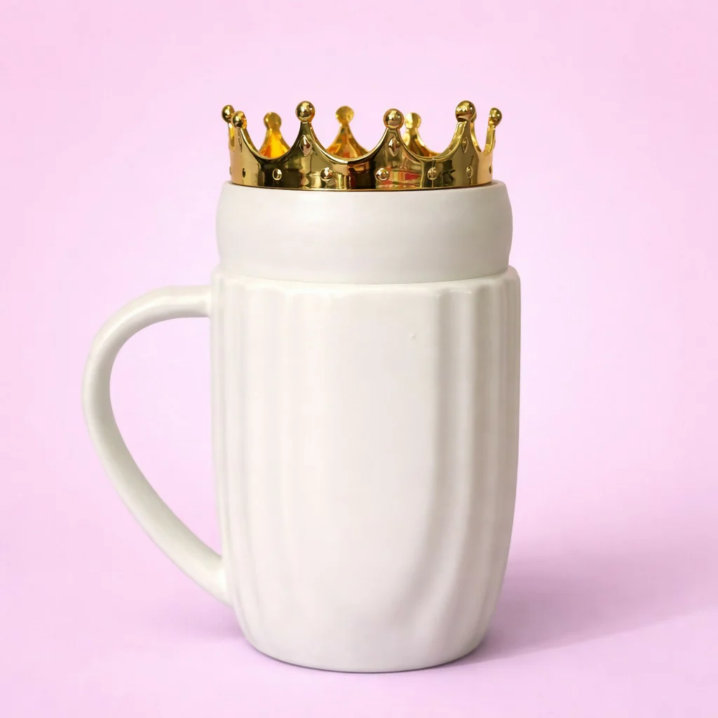 Royal Crown Lid Coffee Mug with Queen Design Ceramic Cup - Image 3