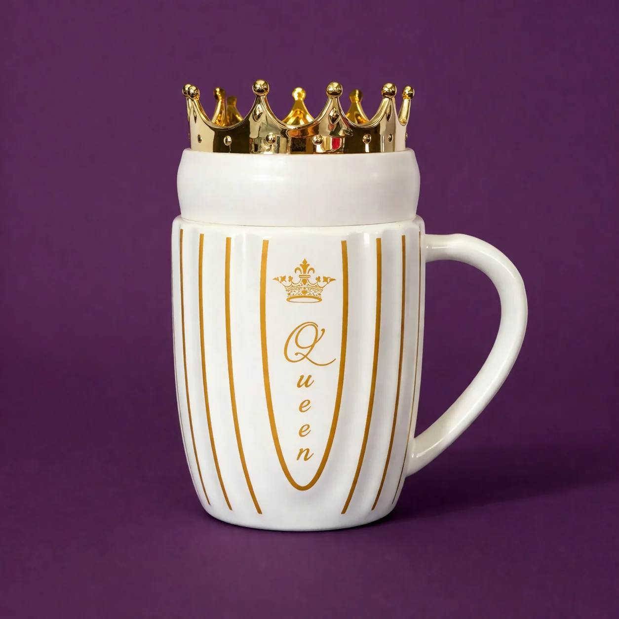 Royal Crown Lid Coffee Mug with Queen Design Ceramic Cup - Image 4