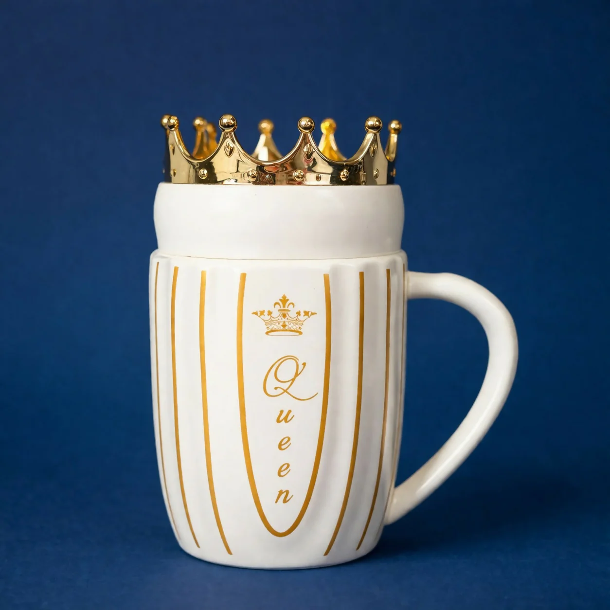 Royal Crown Lid Coffee Mug with Queen Design Ceramic Cup - Image 5