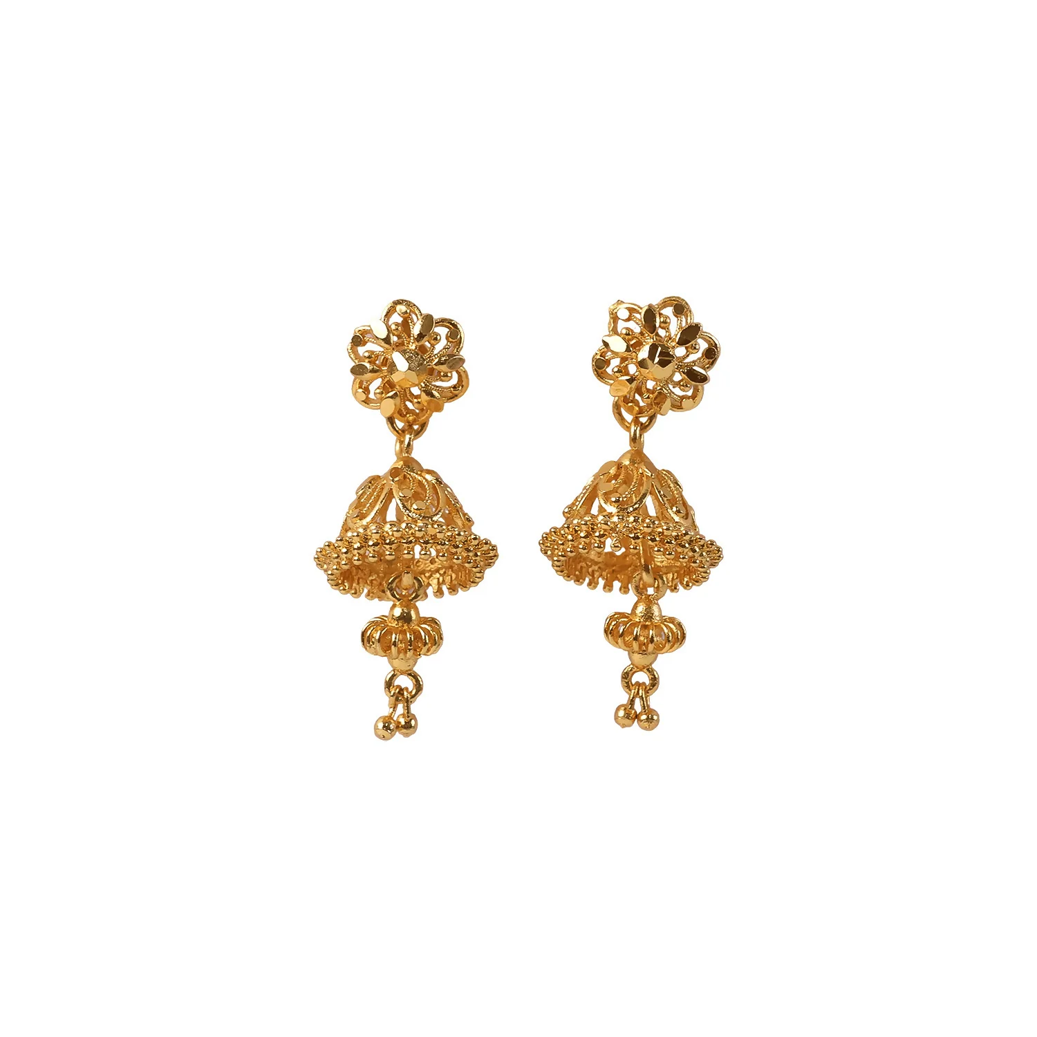 Royal Ethnic Gold Jhumka Earrings with Intricate Detailing - Image 5