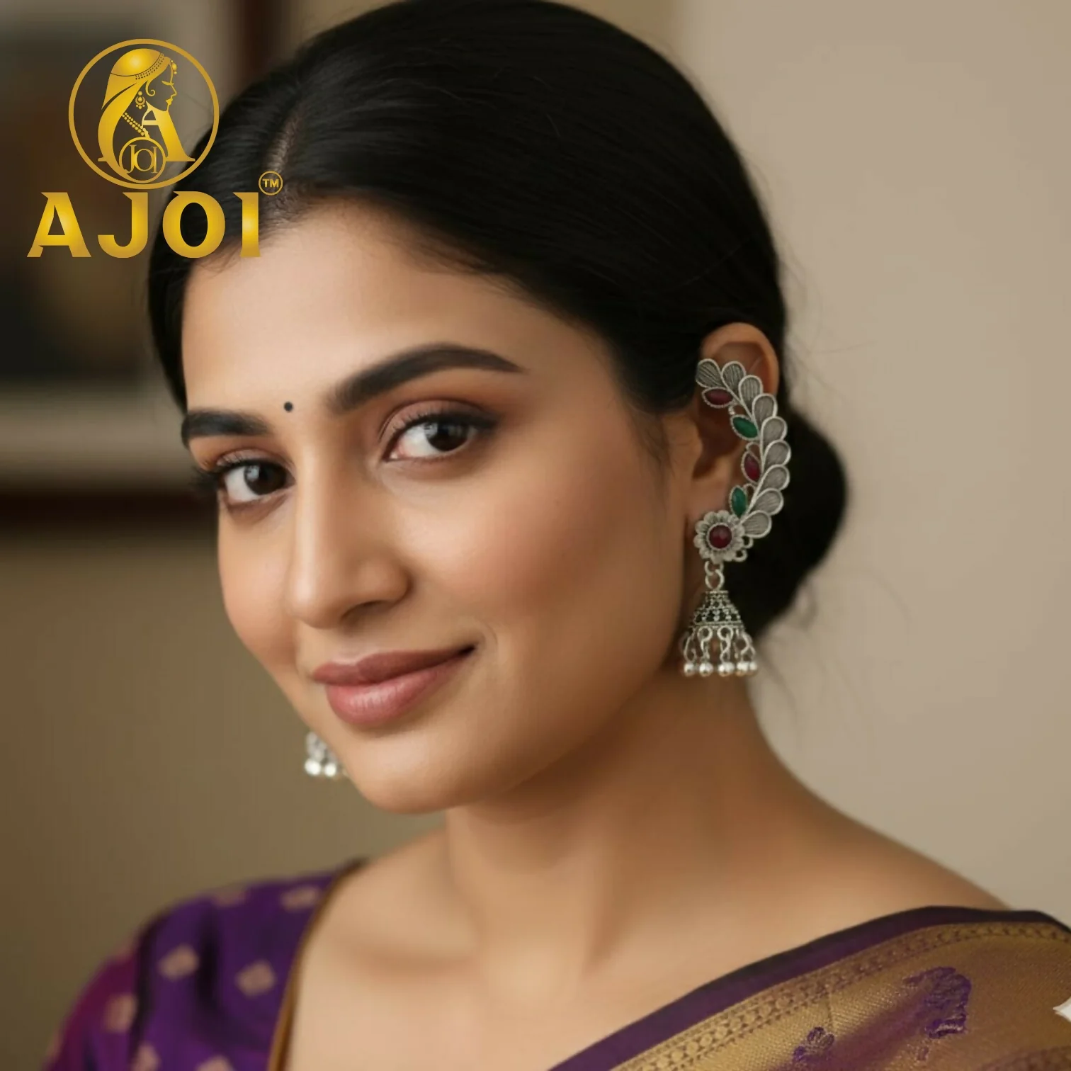 Royal Gemstone Leaf Earrings - Image 2