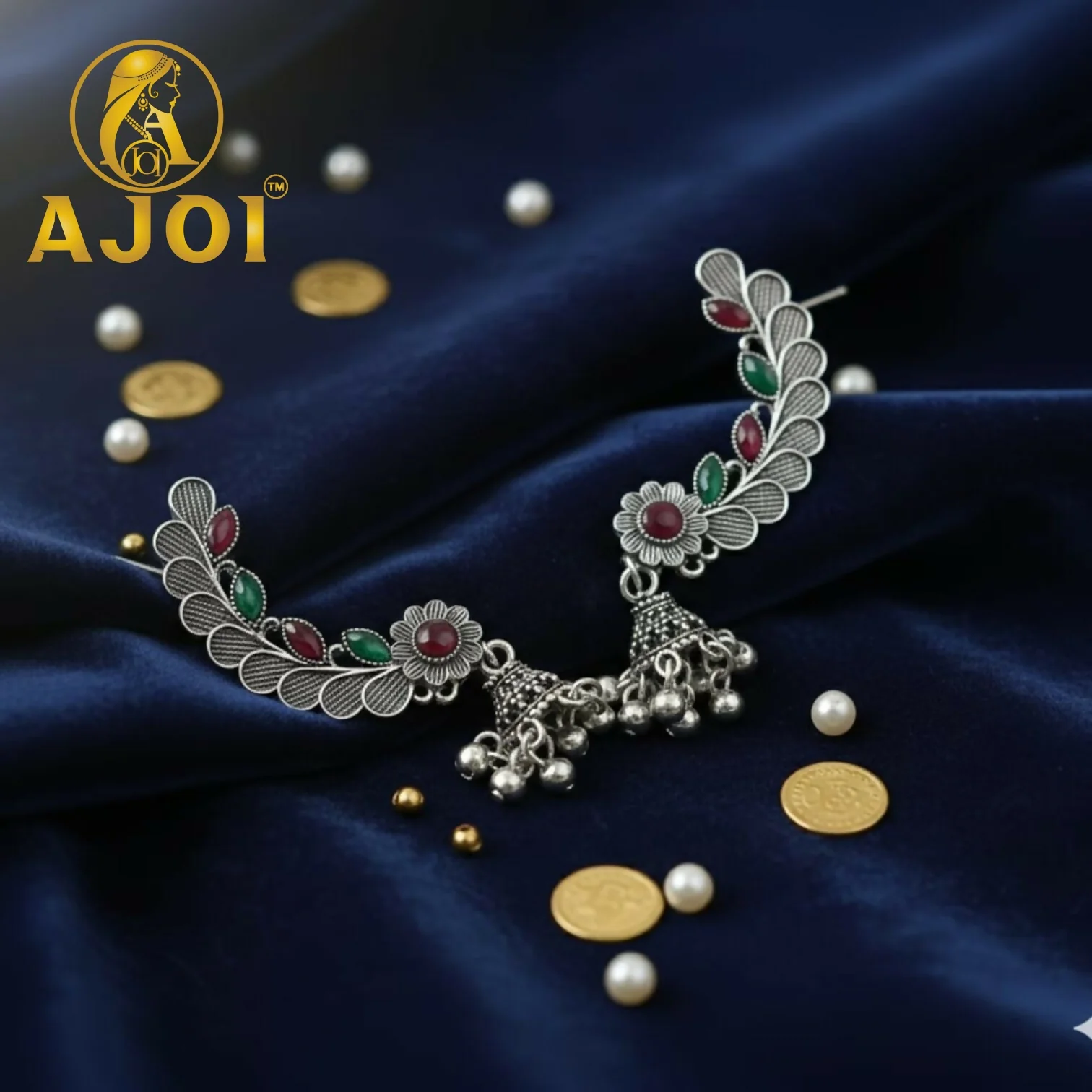 Royal Gemstone Leaf Earrings - Image 3
