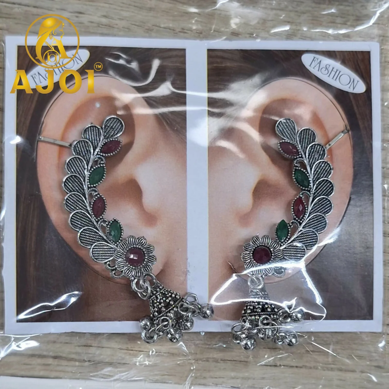 Royal Gemstone Leaf Earrings - Image 4